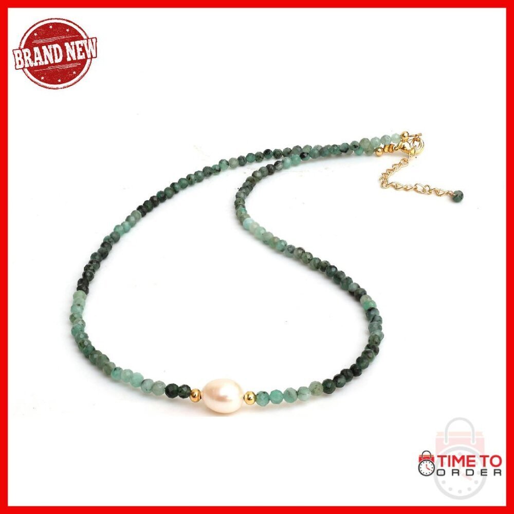 Adjustable Gemstone Pearl Choker Necklace Hypoallergenic Gold Plated